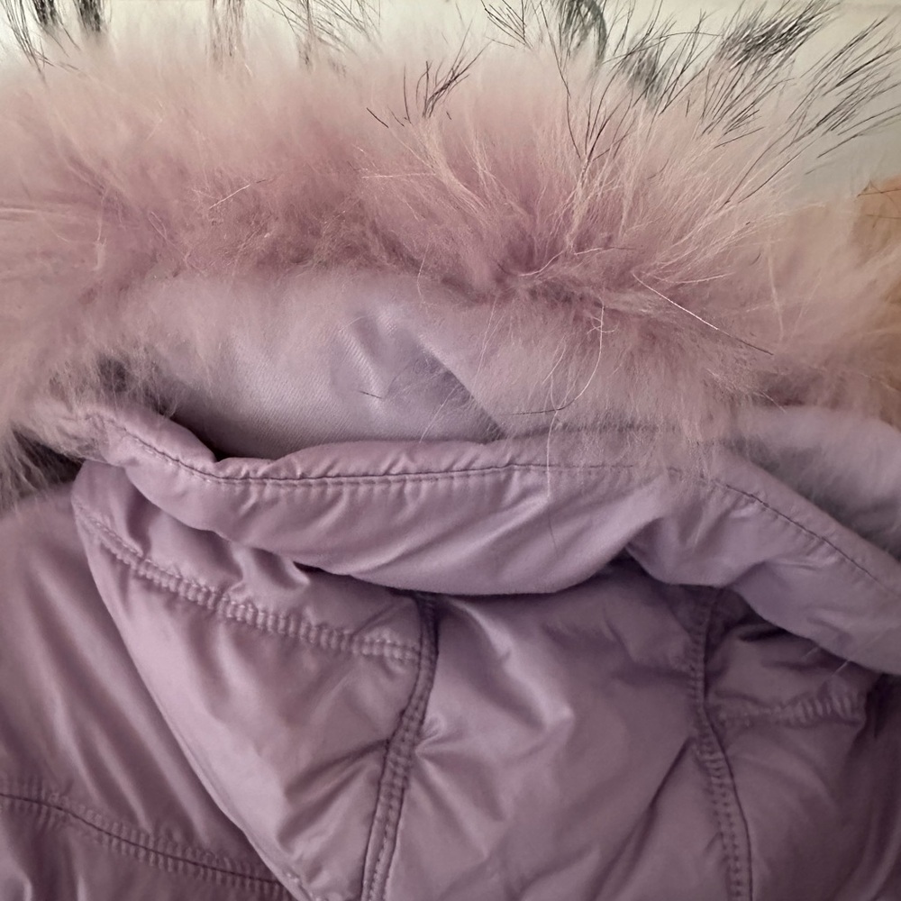 Real Fur Real Down Lavender Puffer Jacket Detachable Hood Pockets L - Picture 6 of 13